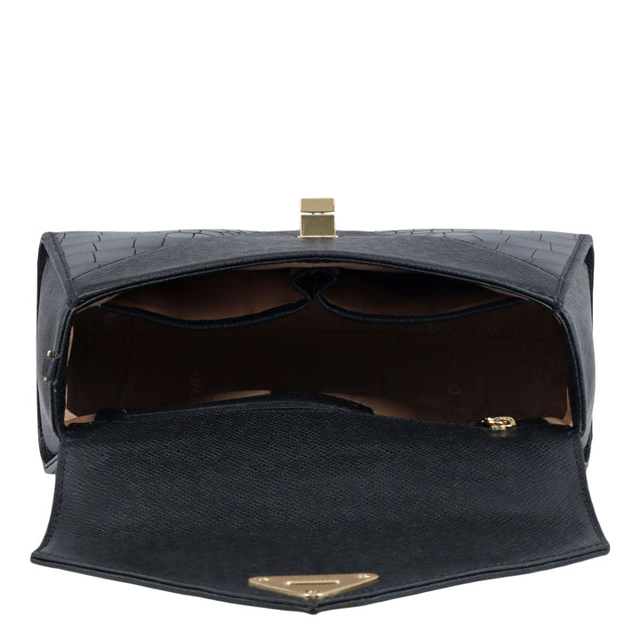 Allure Croco Franzy Leather Shoulder Bag - Black