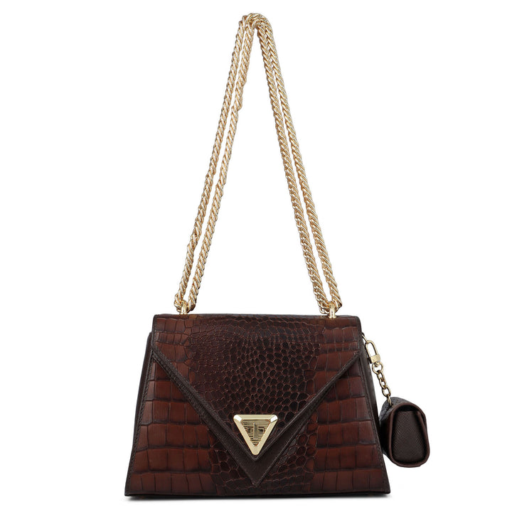 Allure Croco Franzy Leather Shoulder Bag - Date