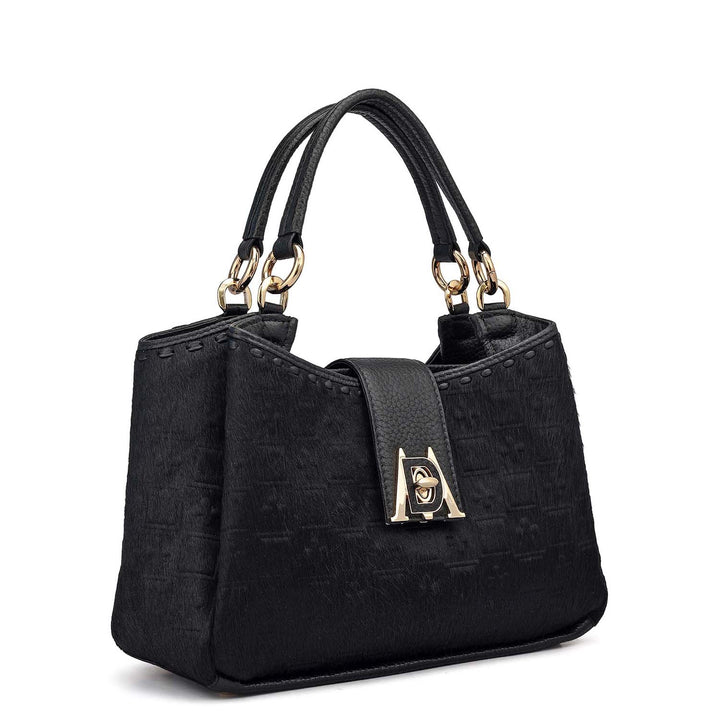 Small Fur Wax Leather Satchel - Black