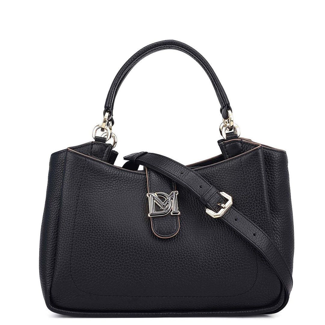 Small Wax Leather Satchel - Black