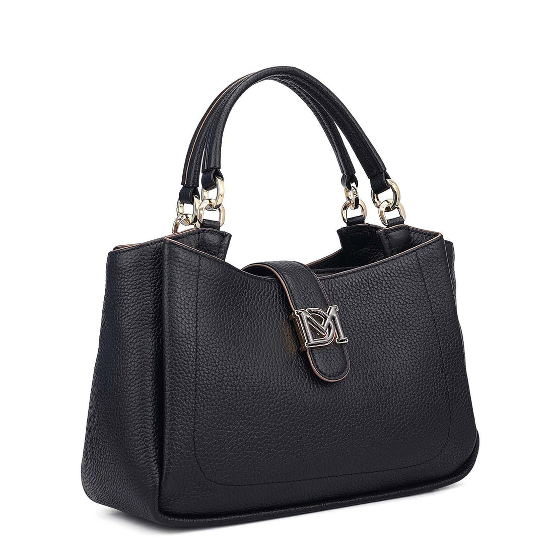 Small Wax Leather Satchel - Black