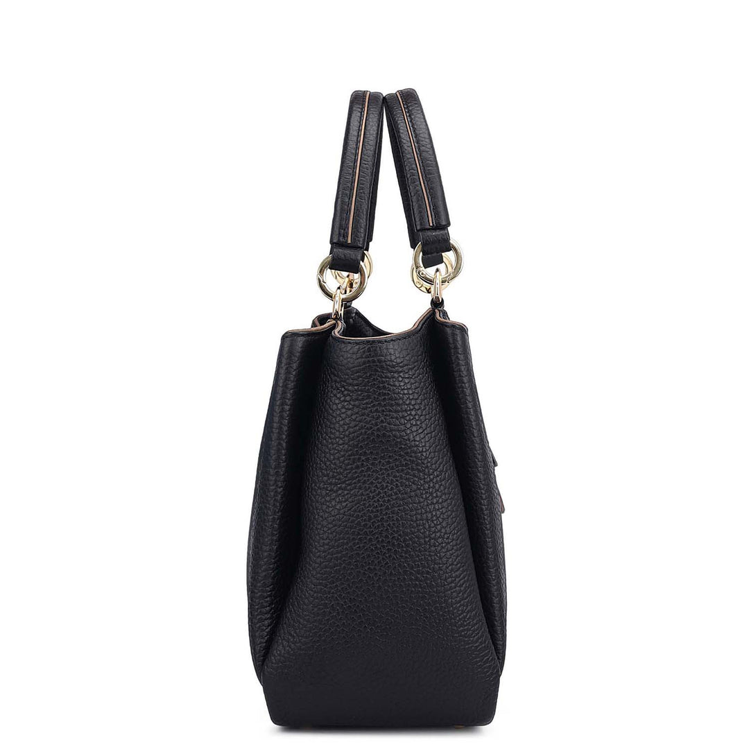 Small Wax Leather Satchel - Black