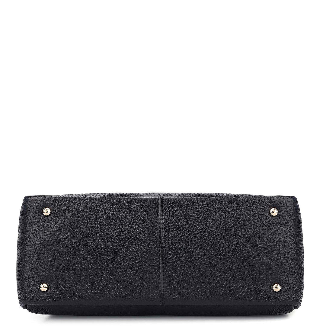 Small Wax Leather Satchel - Black