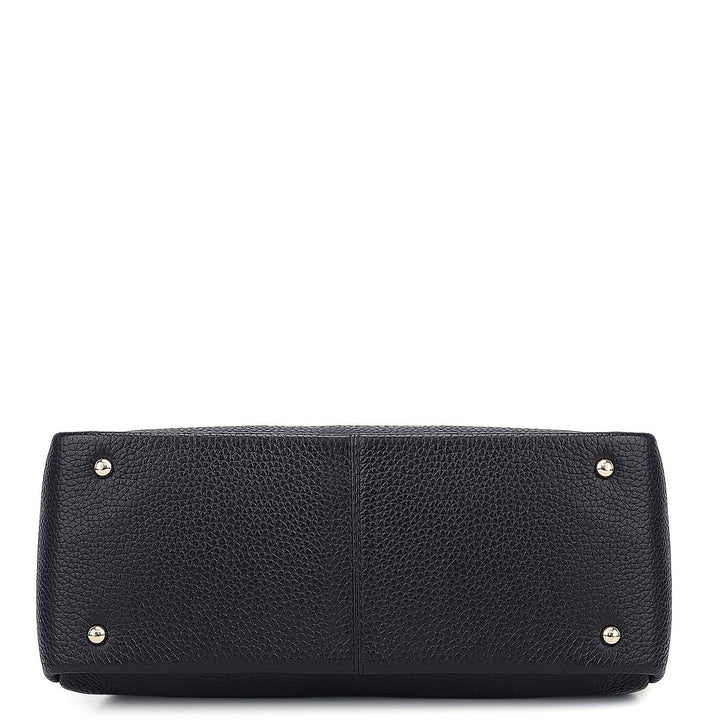 Small Wax Leather Satchel - Black