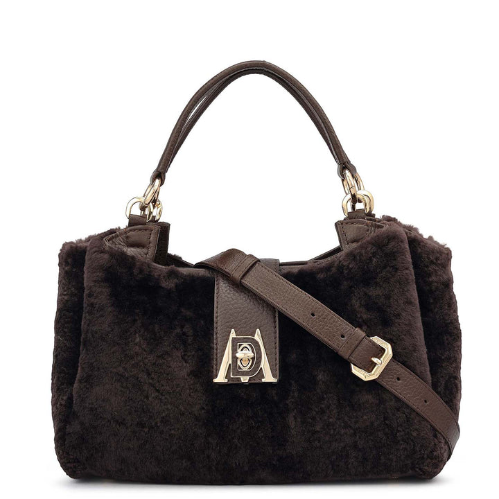Small Fur Leather Satchel - Chocolate