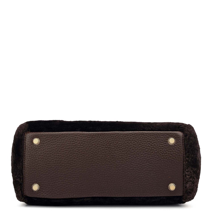Small Fur Leather Satchel - Chocolate