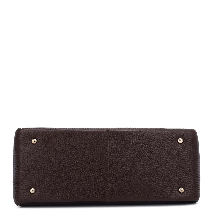 Small Wax Leather Satchel - Chocolate