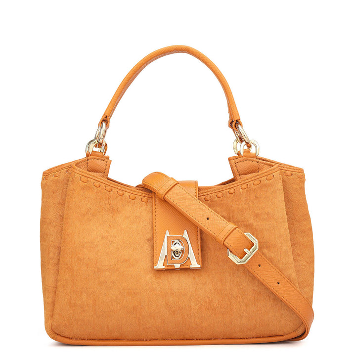 Small Fur Franzy Leather Satchel - Flame