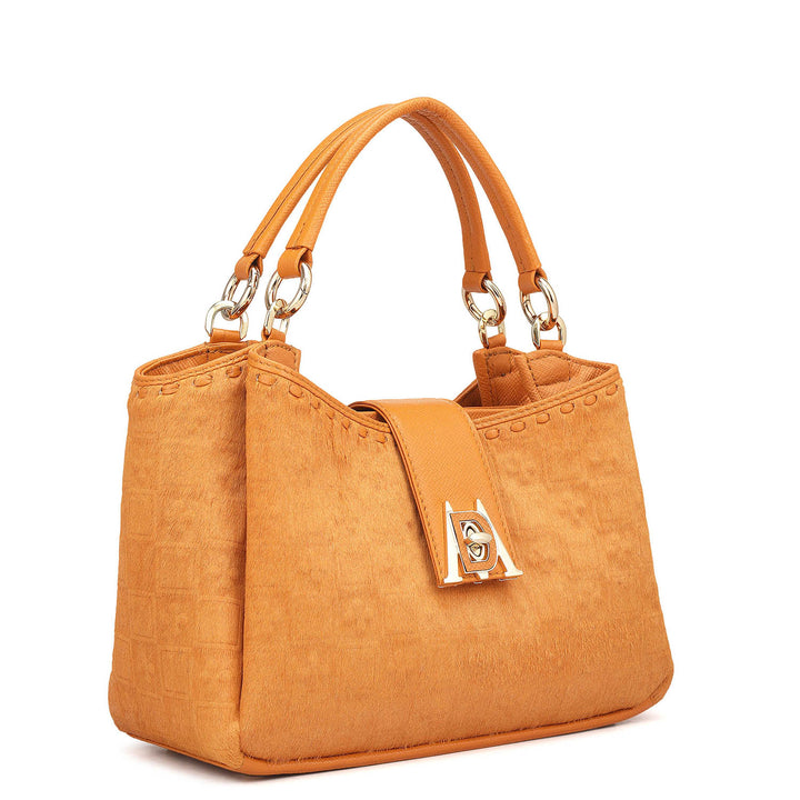 Small Fur Franzy Leather Satchel - Flame