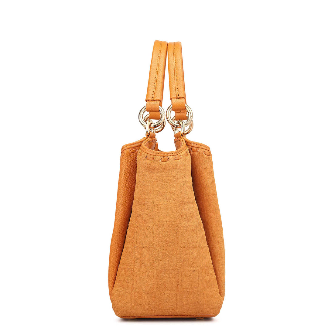 Small Fur Franzy Leather Satchel - Flame