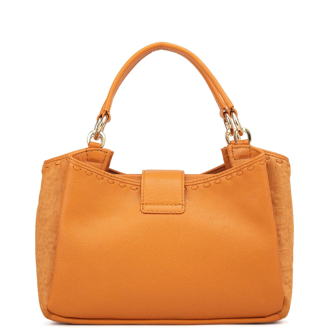 Small Fur Franzy Leather Satchel - Flame