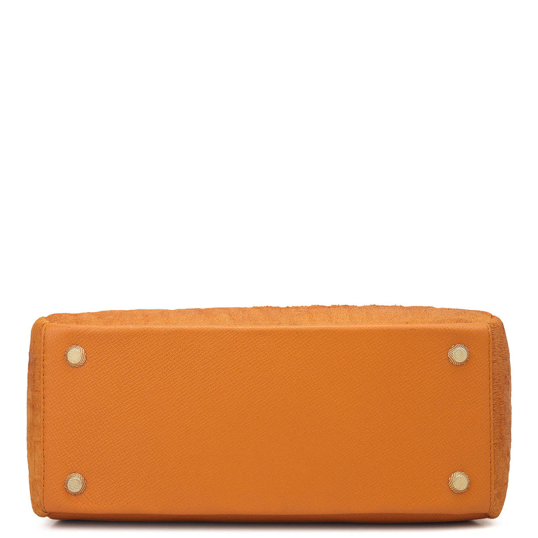 Small Fur Franzy Leather Satchel - Flame