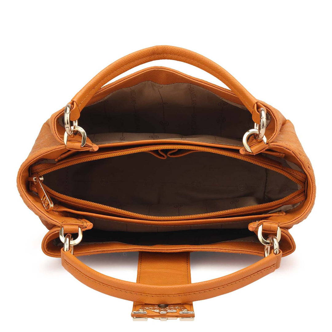 Small Fur Franzy Leather Satchel - Flame