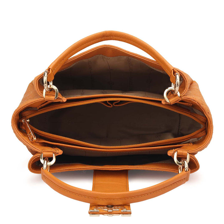 Small Fur Franzy Leather Satchel - Flame