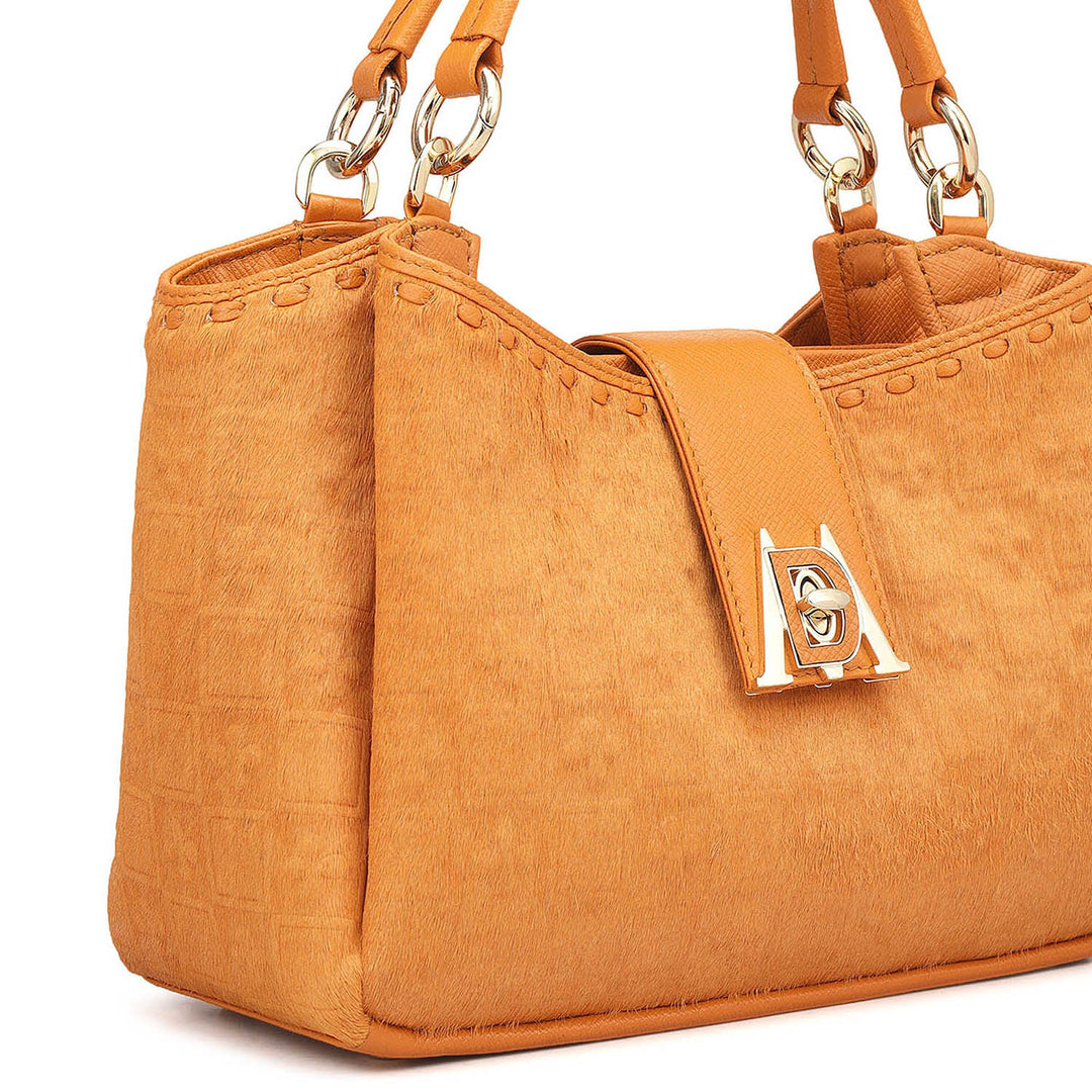 Small Fur Franzy Leather Satchel - Flame