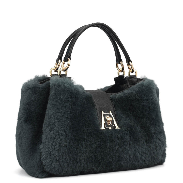 Small Fur Leather Satchel - Green