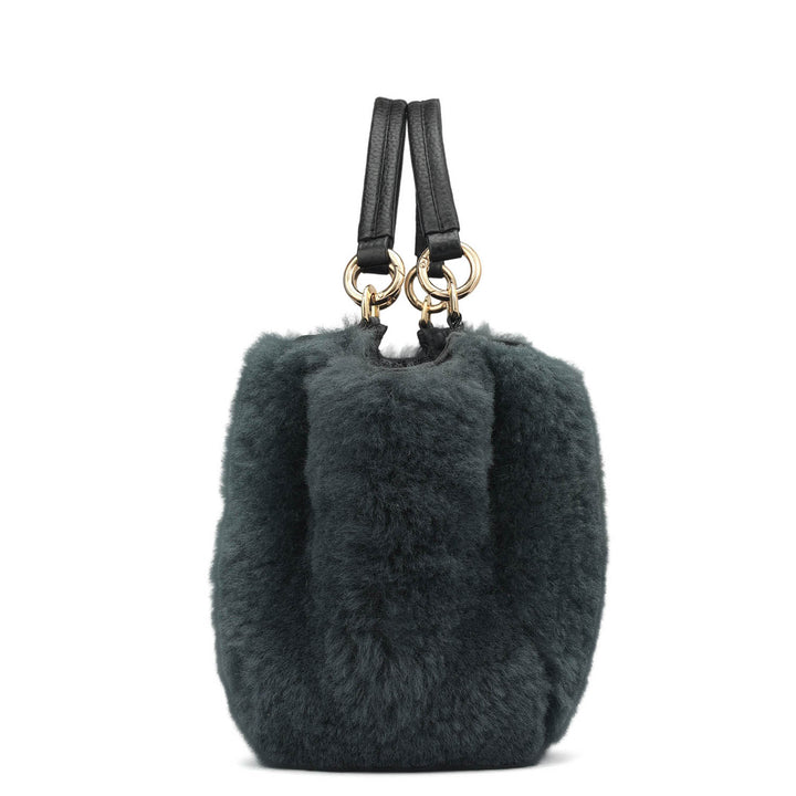 Small Fur Leather Satchel - Green