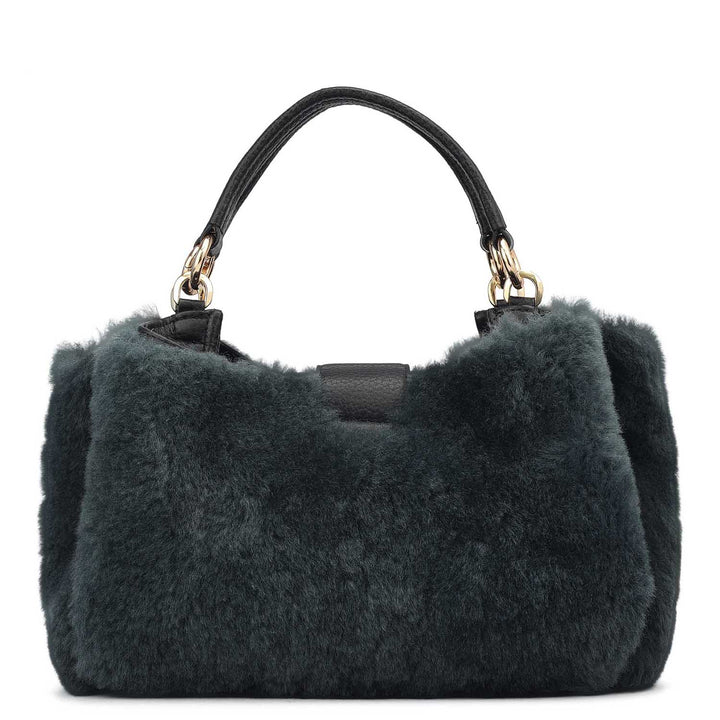 Small Fur Leather Satchel - Green