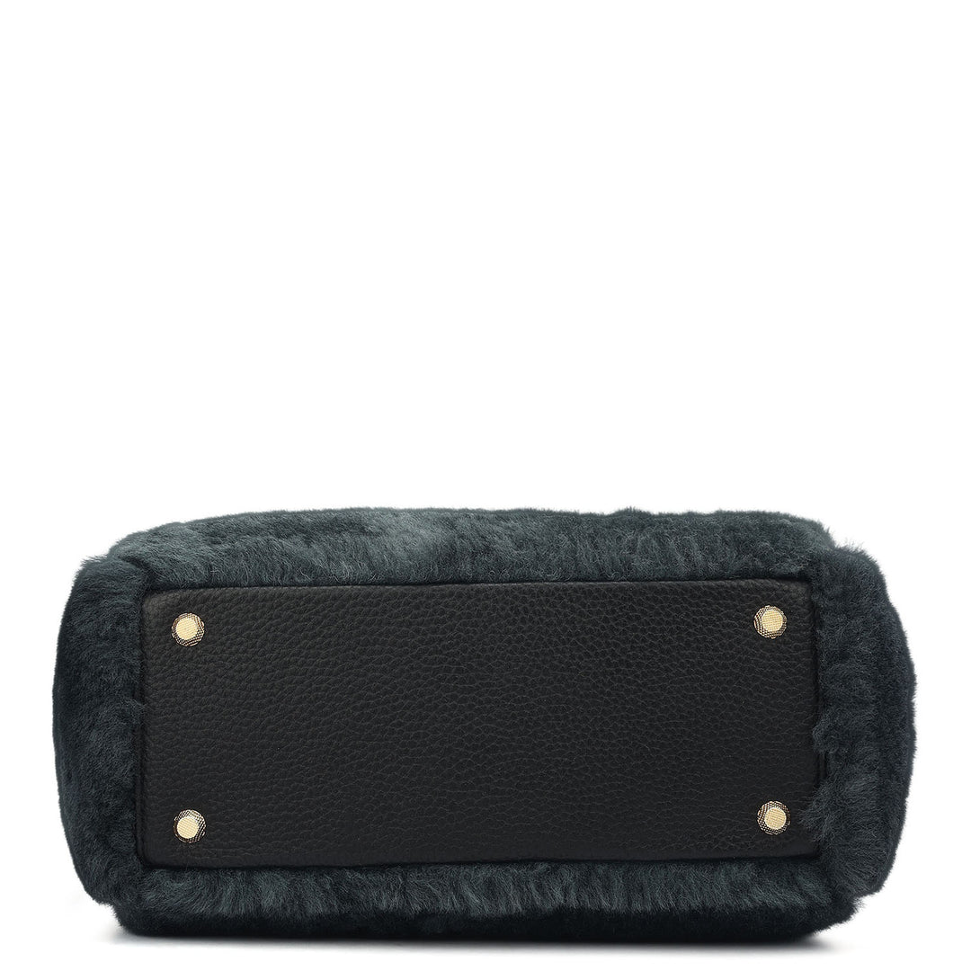 Small Fur Leather Satchel - Green
