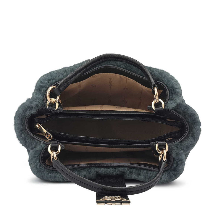 Small Fur Leather Satchel - Green