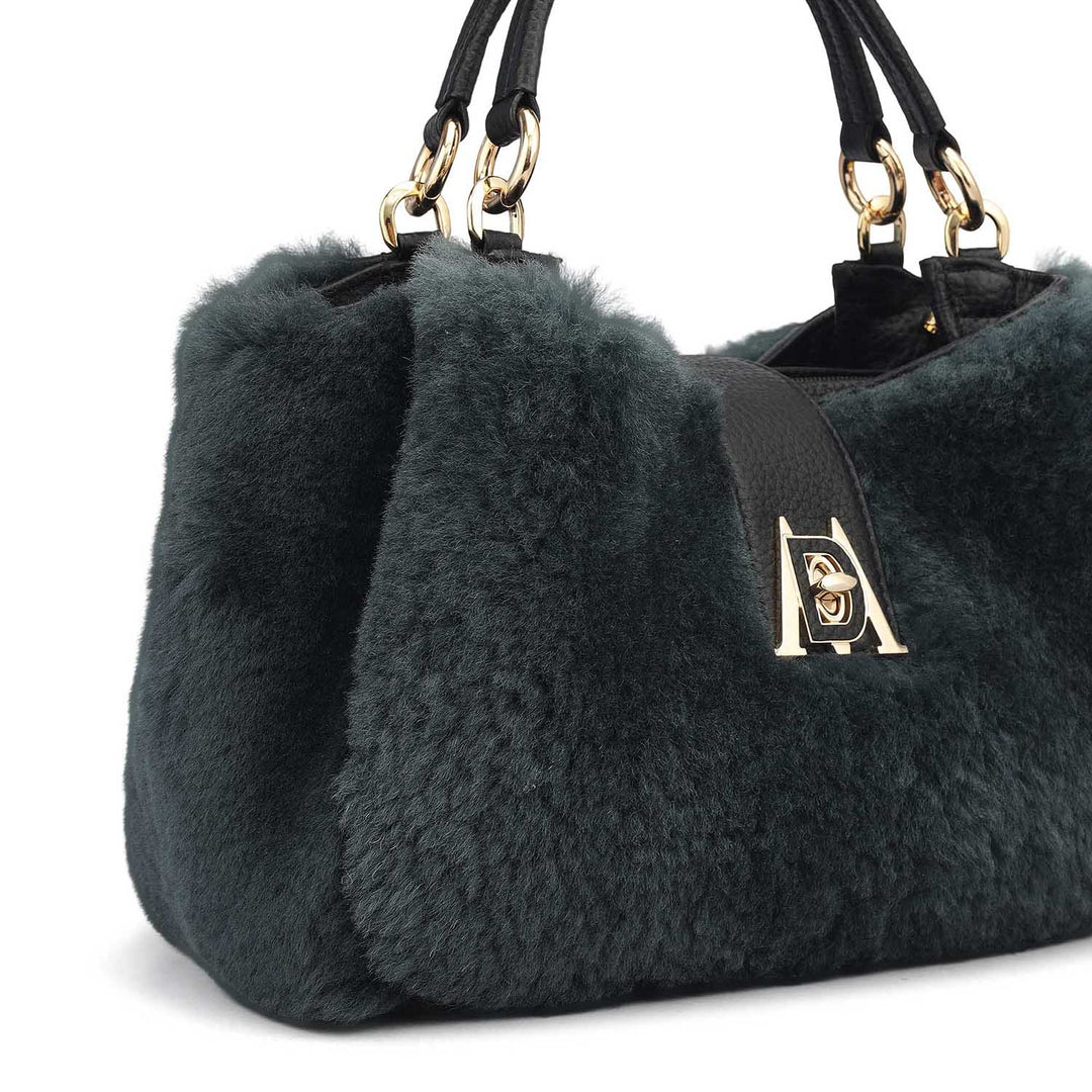 Small Fur Leather Satchel - Green
