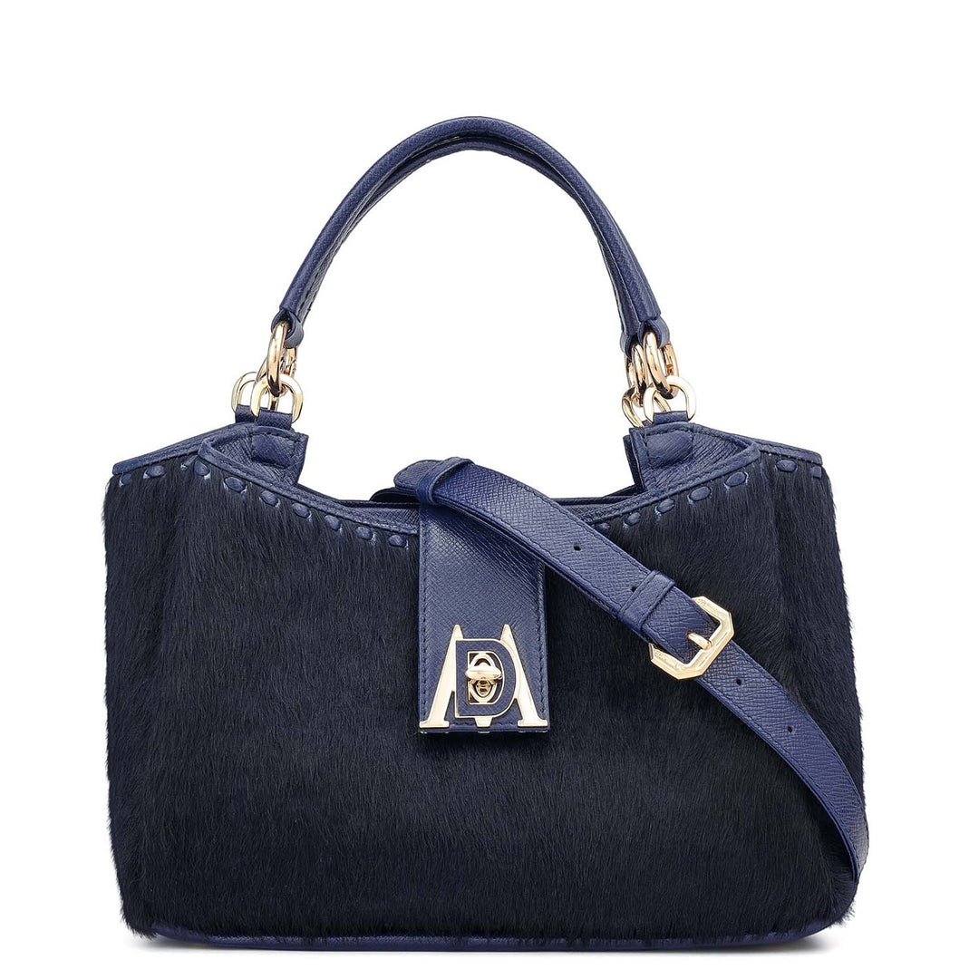 Small Fur Franzy Leather Satchel - Ink Blue