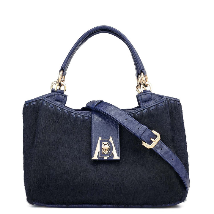 Small Fur Franzy Leather Satchel - Ink Blue