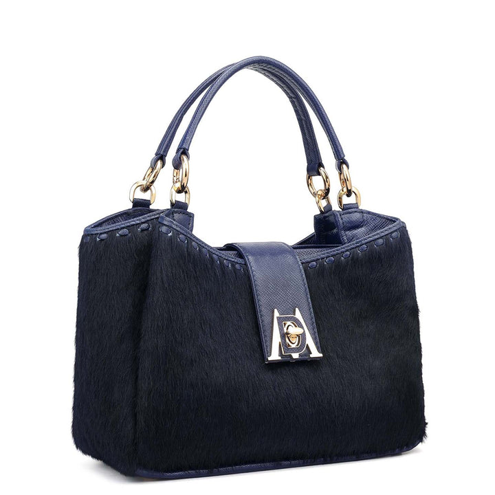 Small Fur Franzy Leather Satchel - Ink Blue