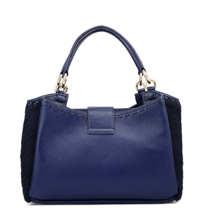 Small Fur Franzy Leather Satchel - Ink Blue