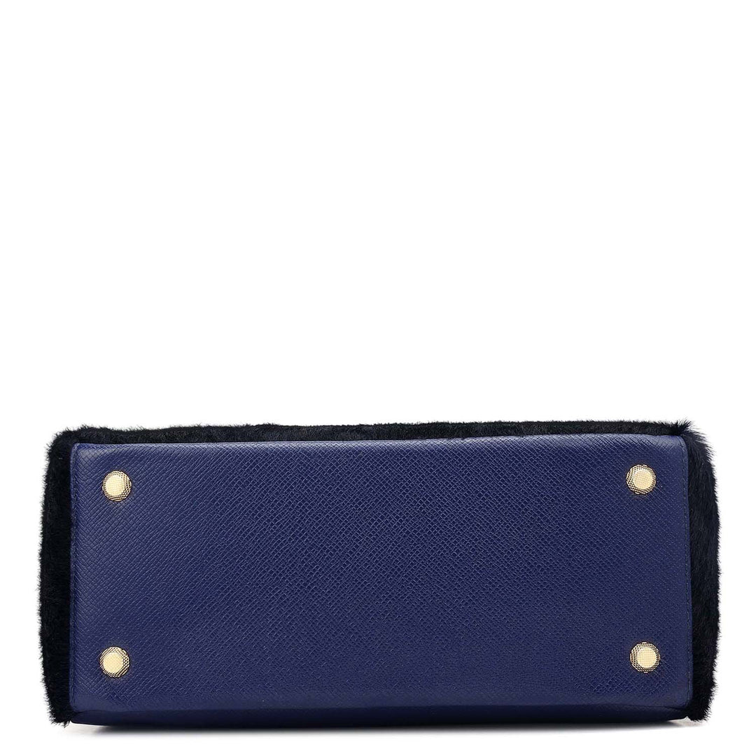 Small Fur Franzy Leather Satchel - Ink Blue
