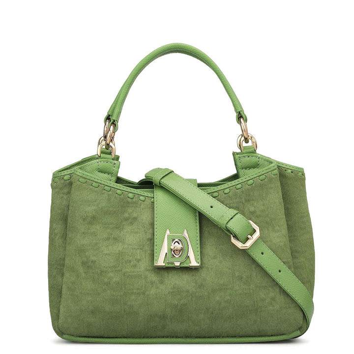 Small Fur Franzy Leather Satchel - Kiwi