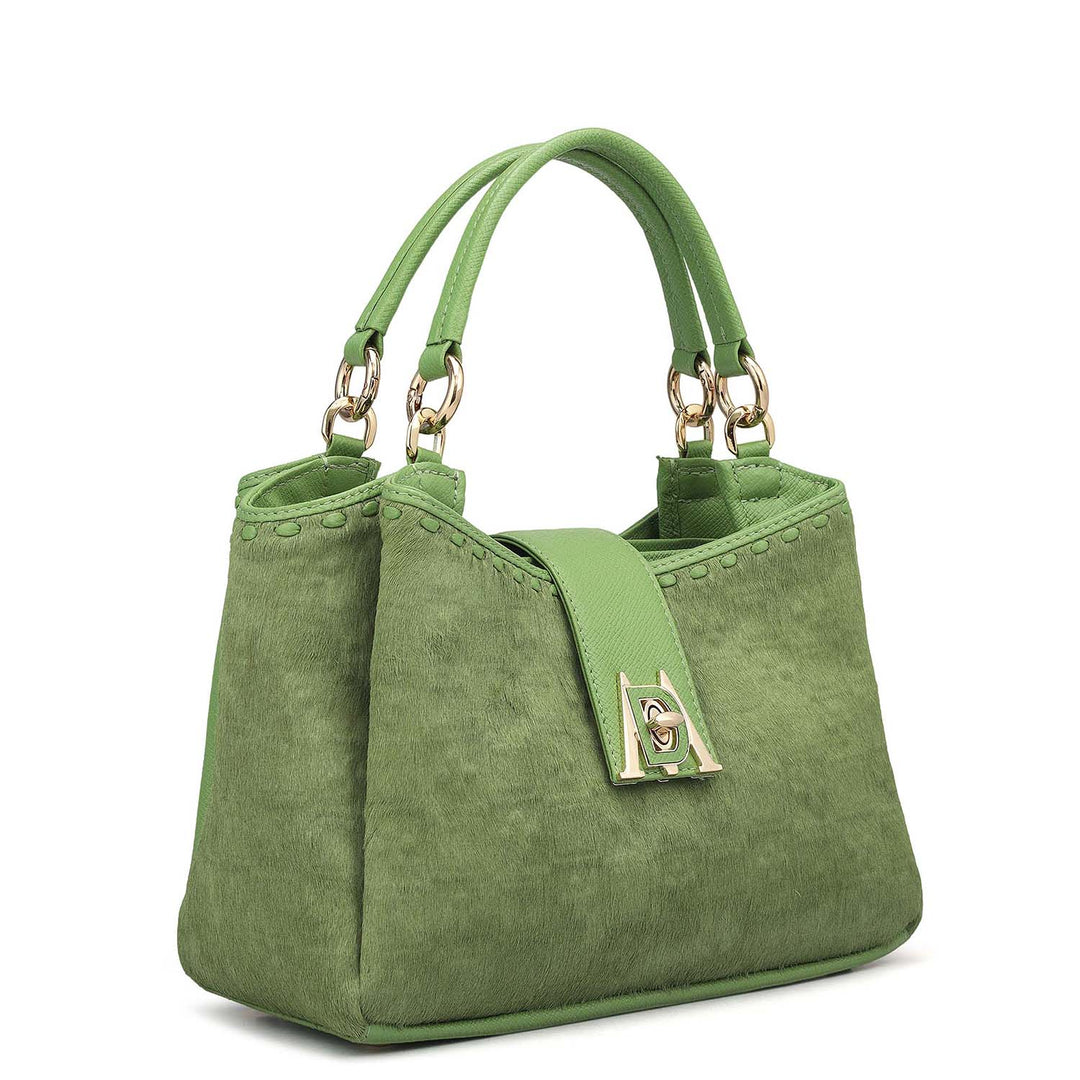 Small Fur Franzy Leather Satchel - Kiwi