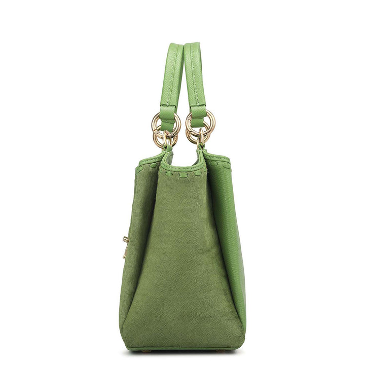 Small Fur Franzy Leather Satchel - Kiwi