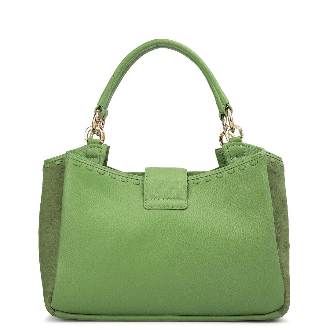 Small Fur Franzy Leather Satchel - Kiwi