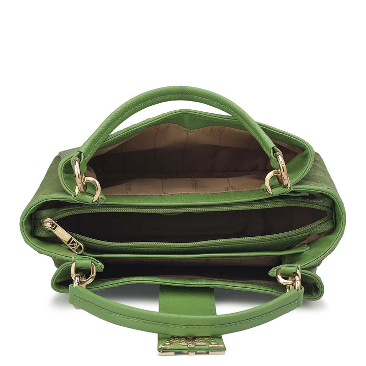 Small Fur Franzy Leather Satchel - Kiwi