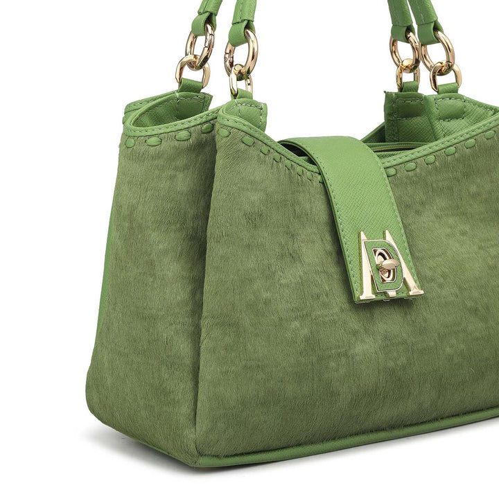 Small Fur Franzy Leather Satchel - Kiwi