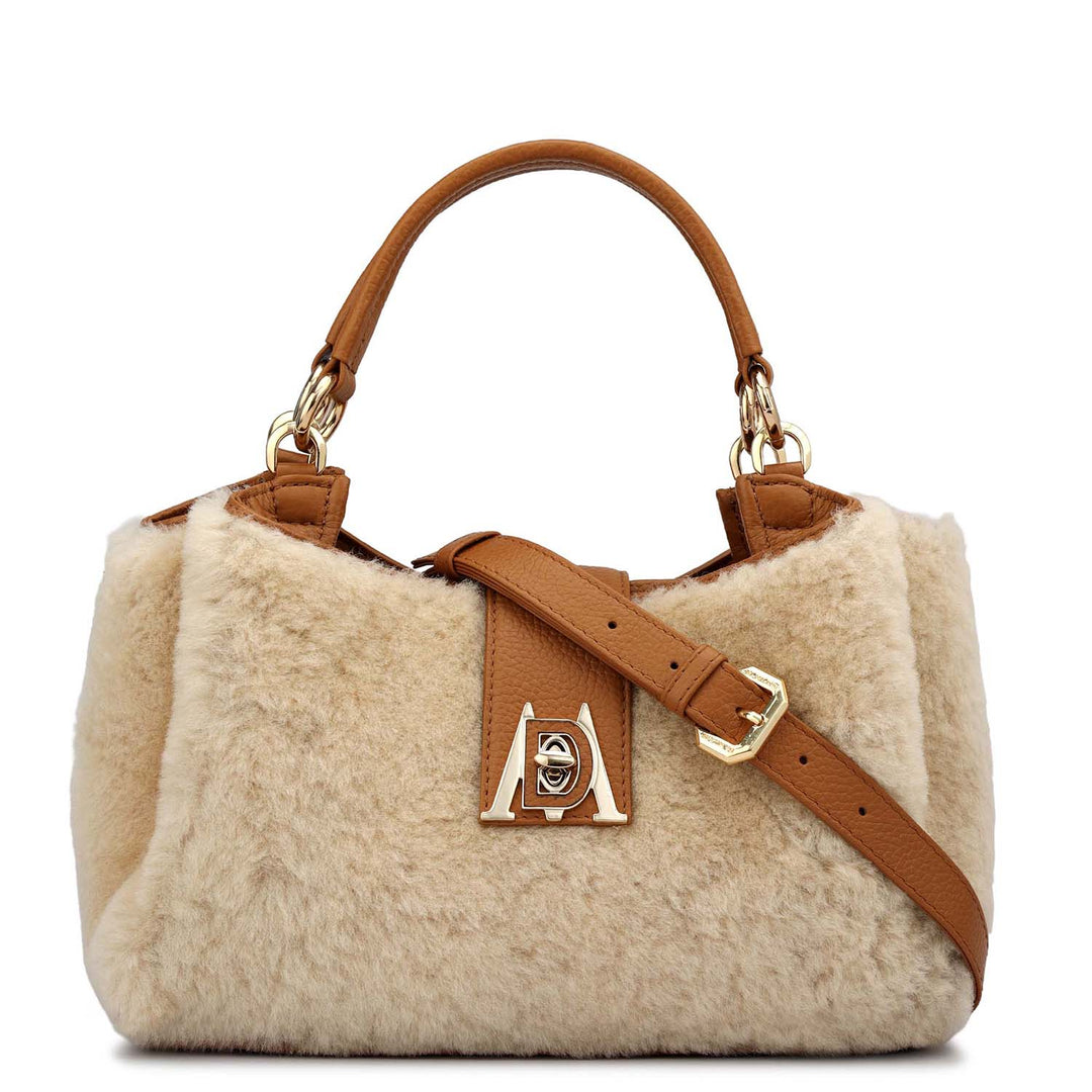 Small Fur Leather Satchel - Off White