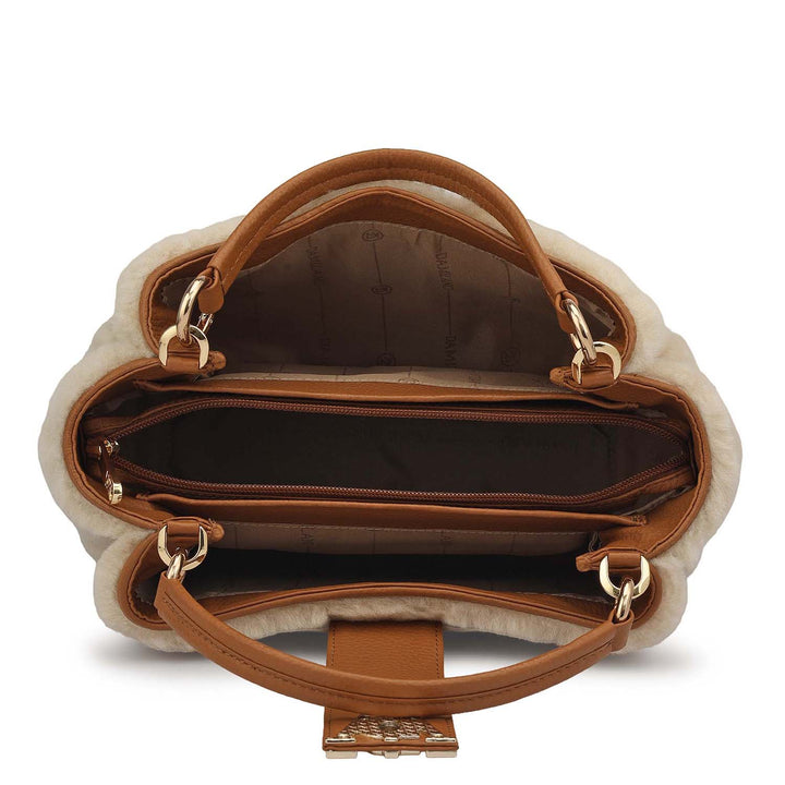 Small Fur Leather Satchel - Off White