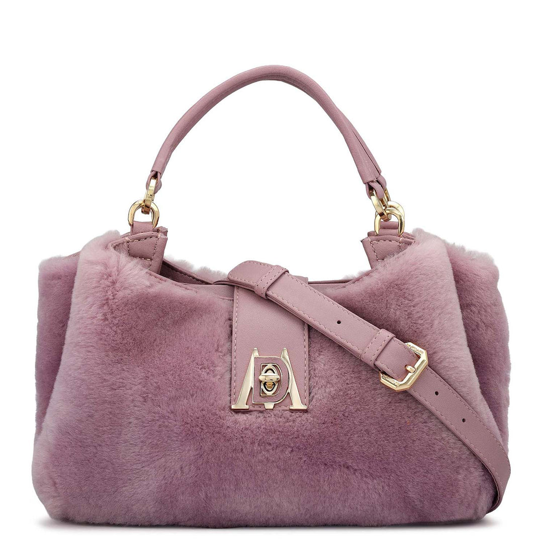 Small Fur Leather Satchel - Purple