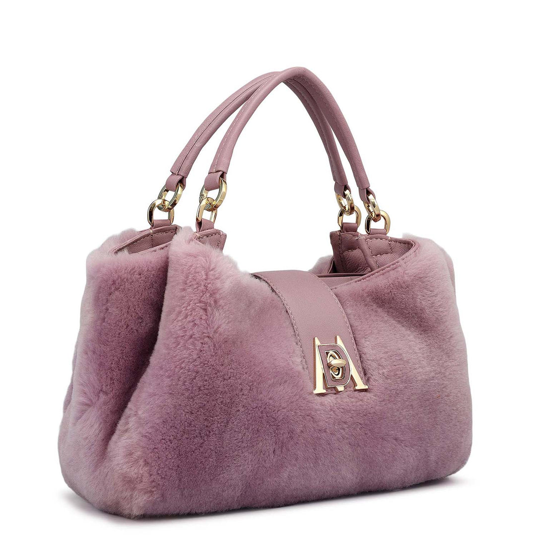 Small Fur Leather Satchel - Purple