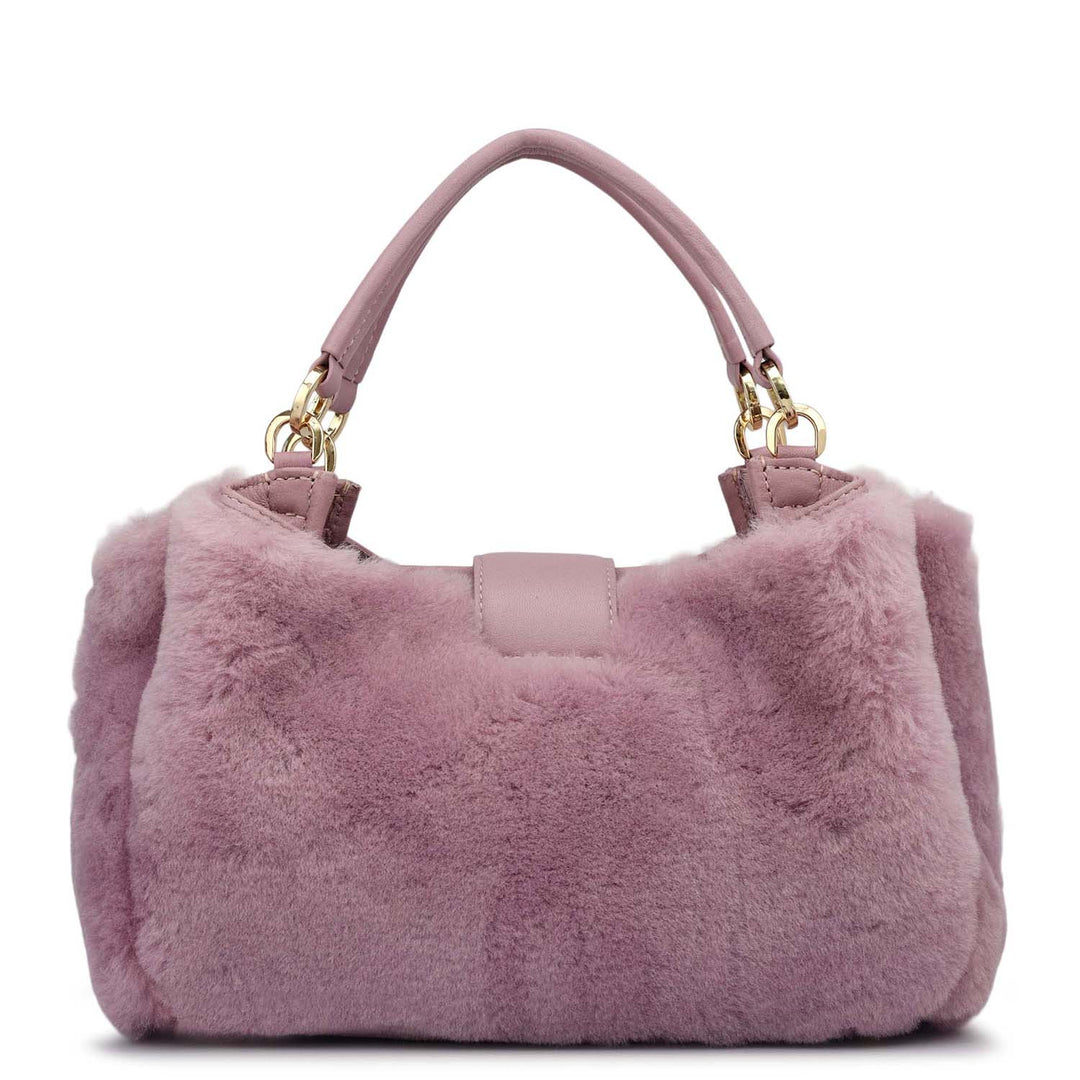Small Fur Leather Satchel - Purple