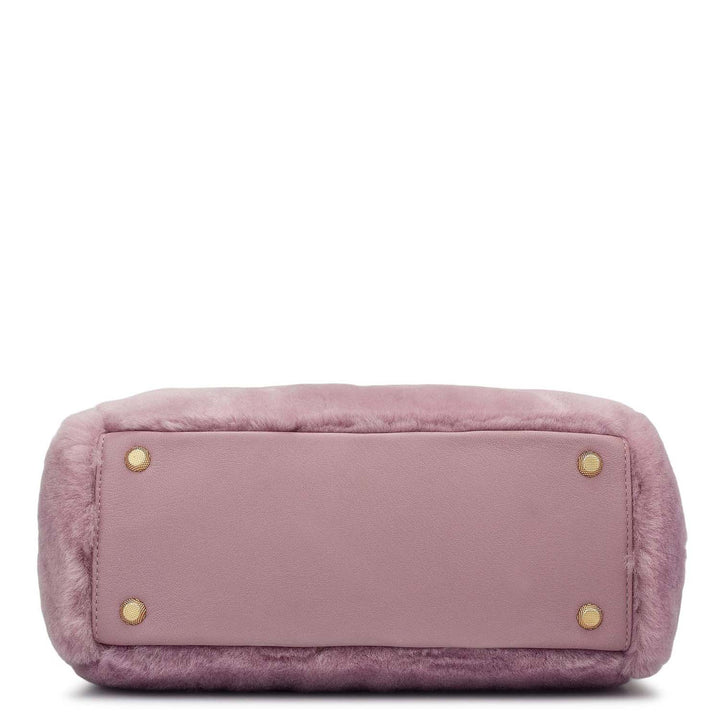 Small Fur Leather Satchel - Purple