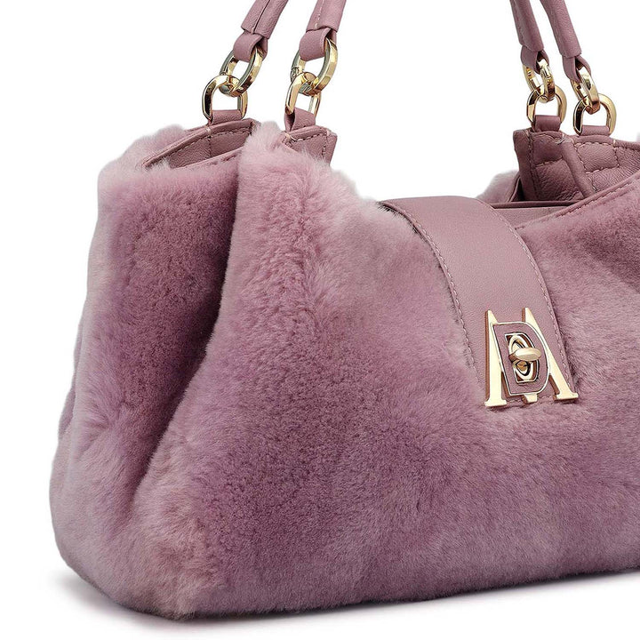 Small Fur Leather Satchel - Purple