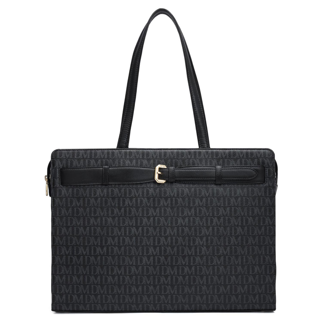 Siena Monogram Leather Shoulder Bag - Black