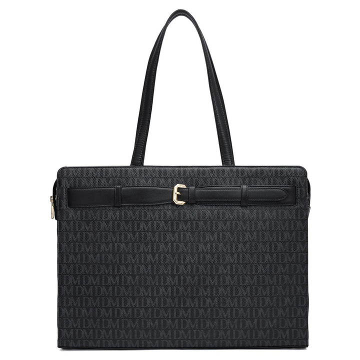 Siena Monogram Leather Shoulder Bag - Black