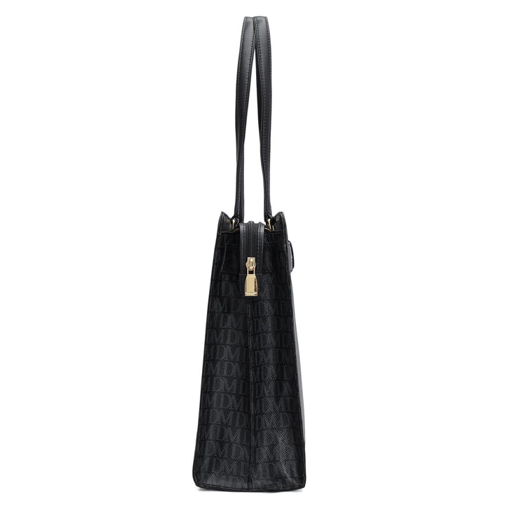 Siena Monogram Leather Shoulder Bag - Black