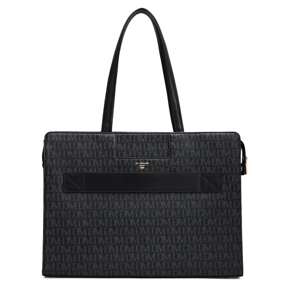 Siena Monogram Leather Shoulder Bag - Black