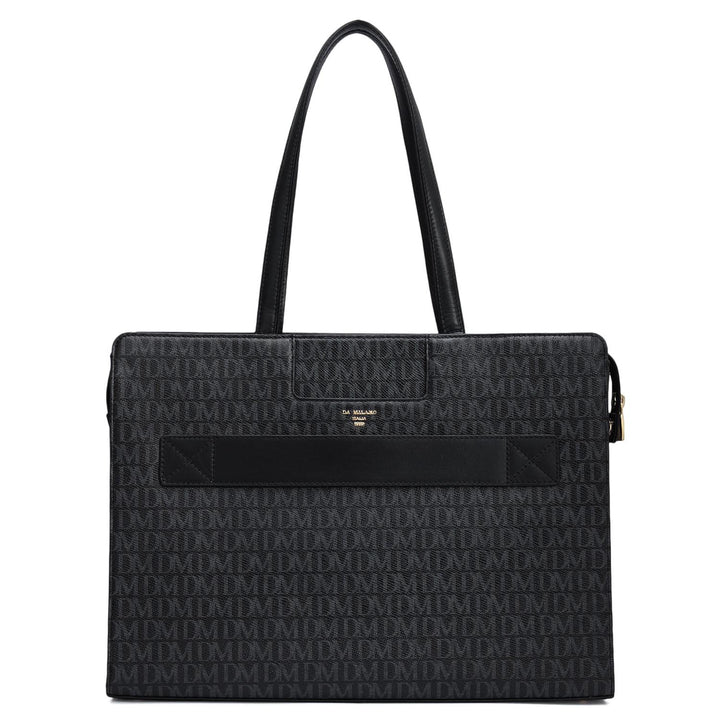 Siena Monogram Leather Shoulder Bag - Black