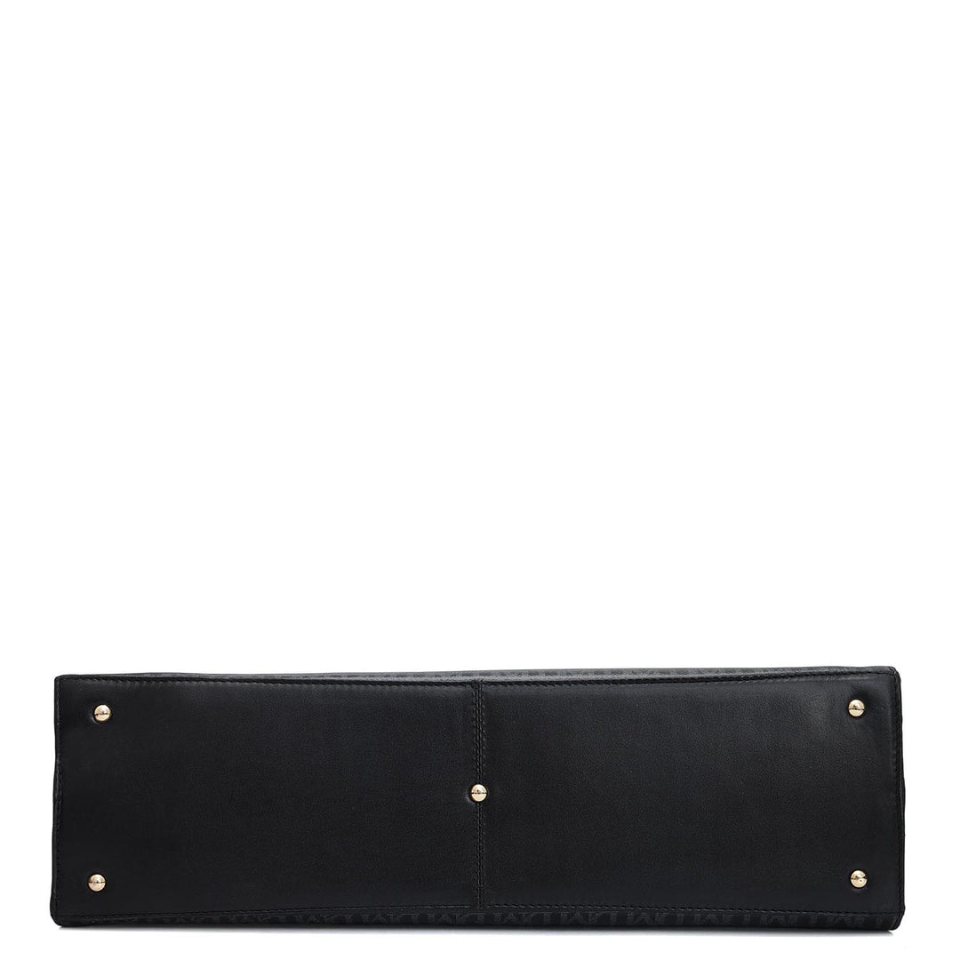 Siena Monogram Leather Shoulder Bag - Black
