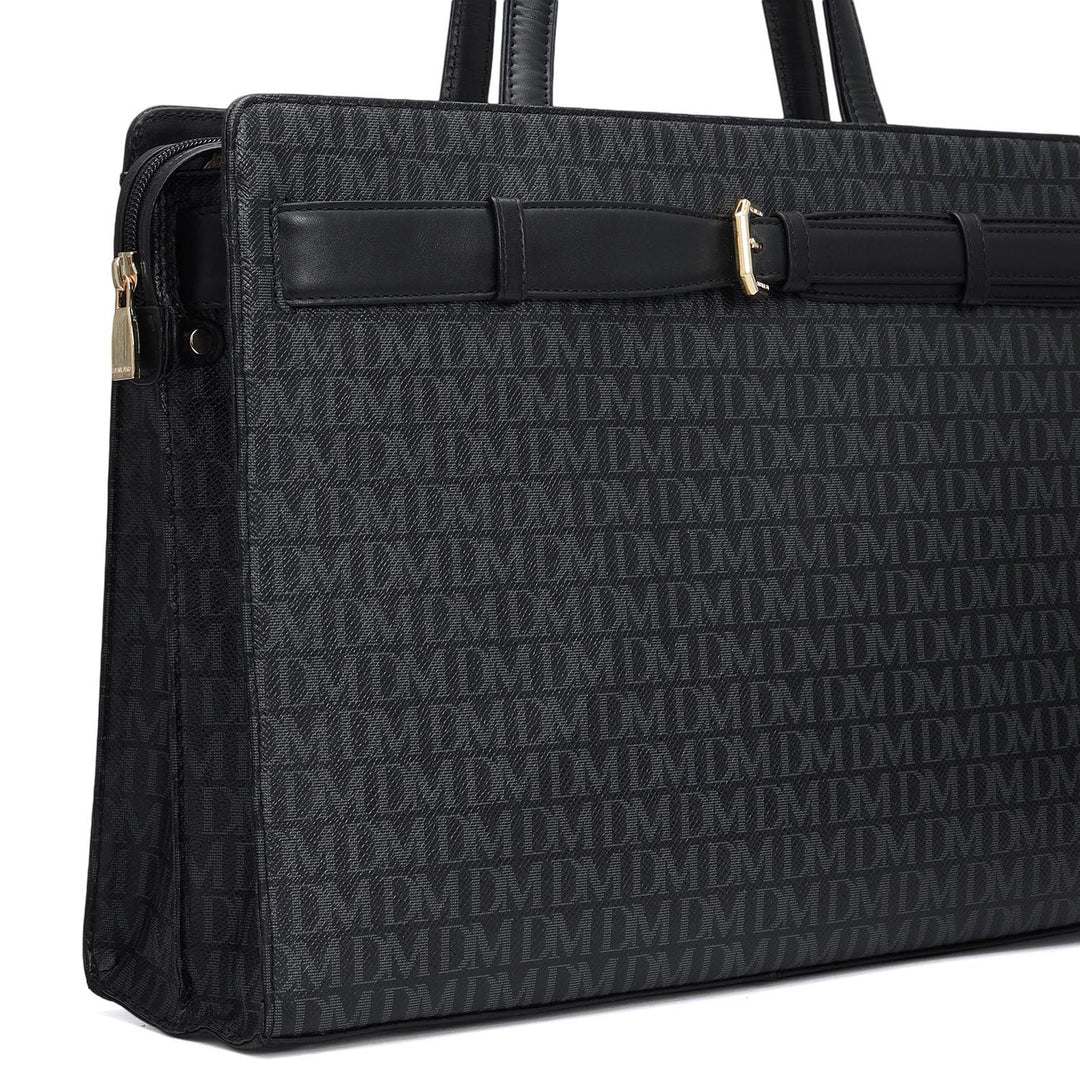 Siena Monogram Leather Shoulder Bag - Black